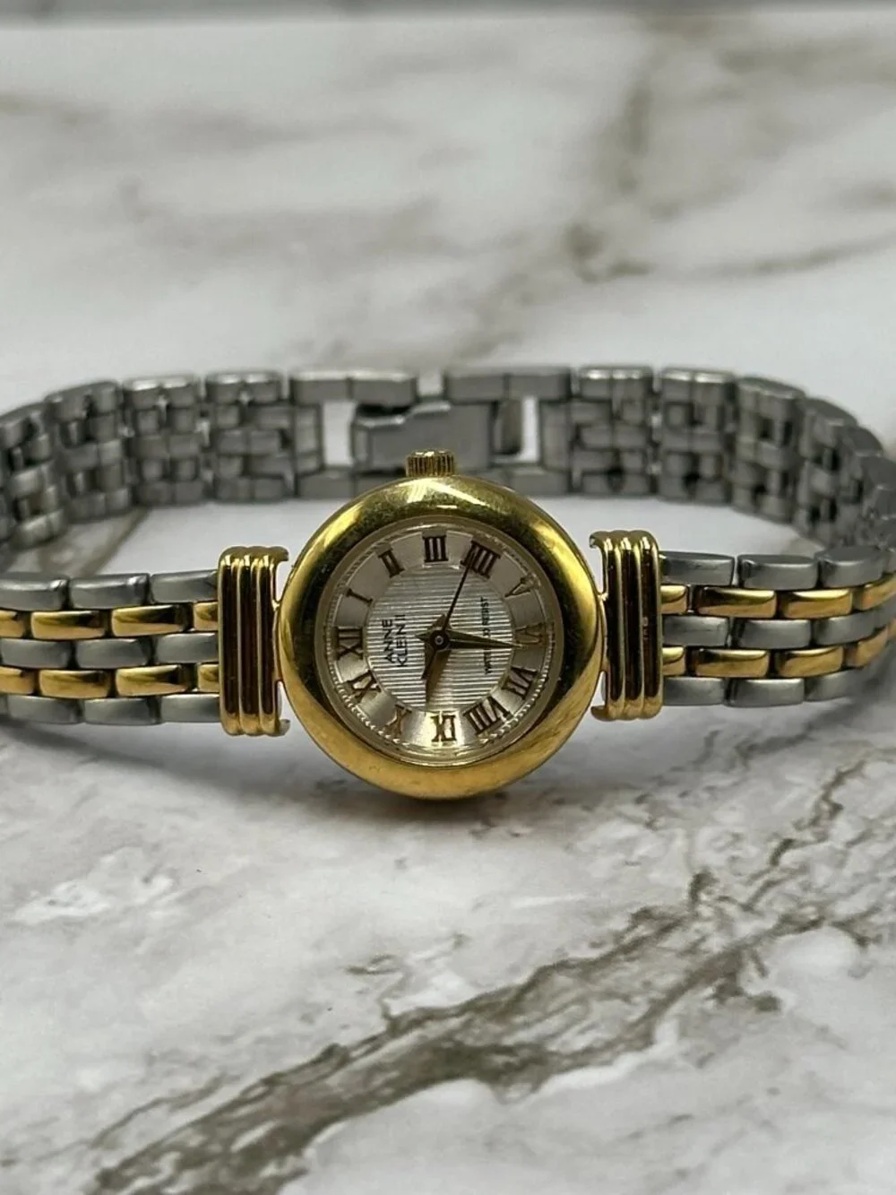3/$30 Anne Klein Watch Women Silver Gold Two Tone Roman Numeral Dial Works 6.75